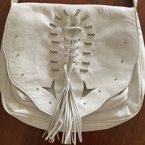 Vintage White Leather Fringe Purse